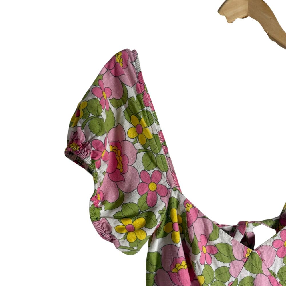 Show Me Your MuMu Cathy Pink Retro Floral Sweetheart Tie Back Puff Maxi Dress M - Picture 8 of 16